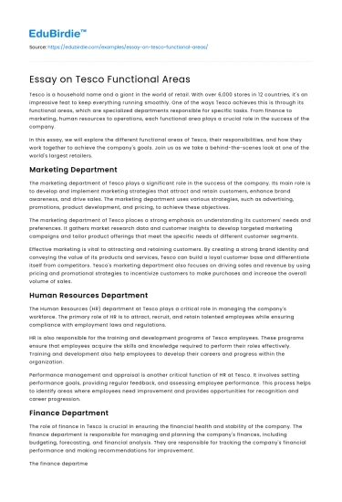 Essay on Tesco Functional Areas