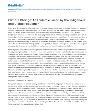 Climate Change: An Epidemic Faced by the Indigenous and Global Population