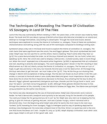 Techniques Revealing Civilization vs Savagery in Lord of The Flies