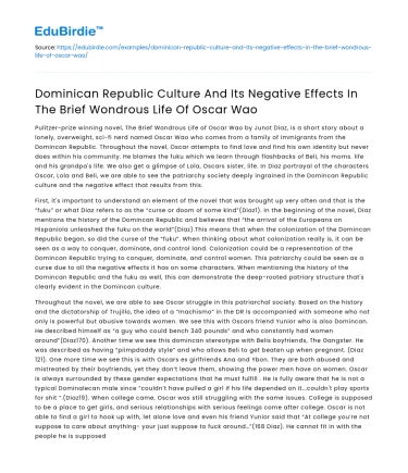 Negative effects of Dominican culture in Oscar Wao