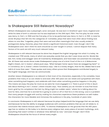 Is Shakespeare Still Relevant Nowadays?