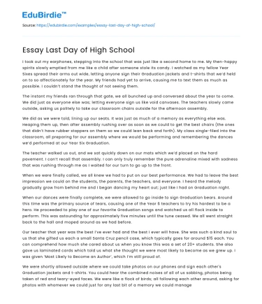 Essay Last Day of High School