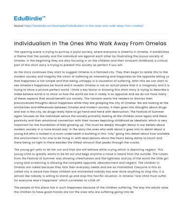 Individualism In The Ones Who Walk Away From Omelas