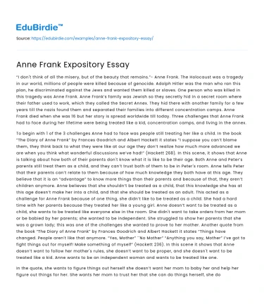Anne Frank Expository Essay