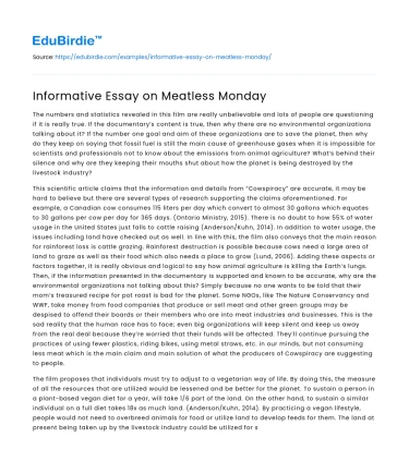 Informative Essay on Meatless Monday