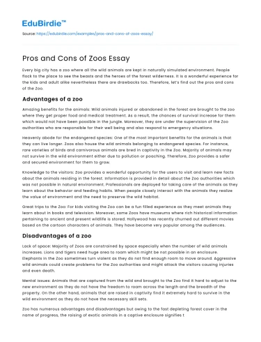 Pros and Cons of Zoos Essay