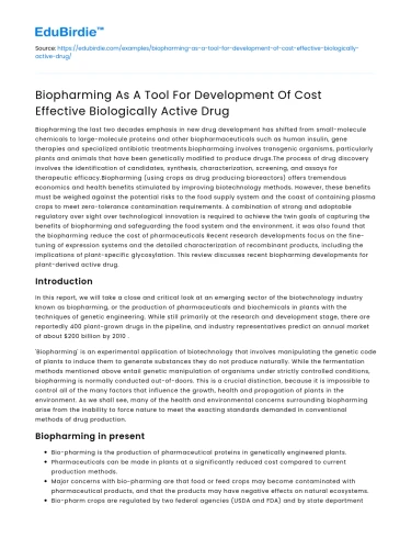Biopharming for Cost-Effective Drugs