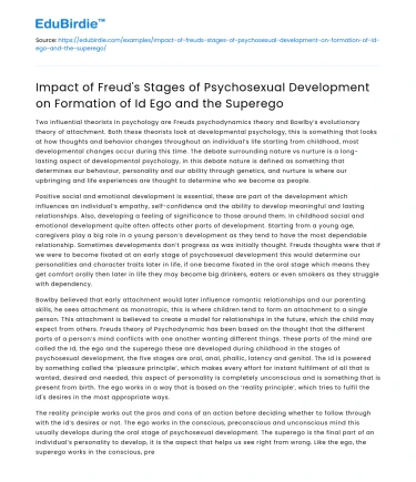 Freud’s stages impact on Id, Ego, Superego formation