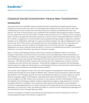Classical Social Evolutionism Versus Neo-Evolutionism
