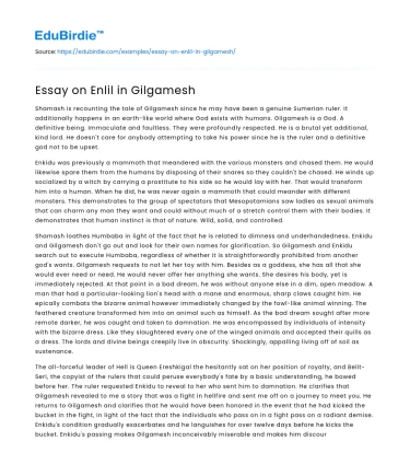 Enlil’s Role and Influence in the Epic of Gilgamesh