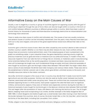 Informative Essay on the Main Causes of War