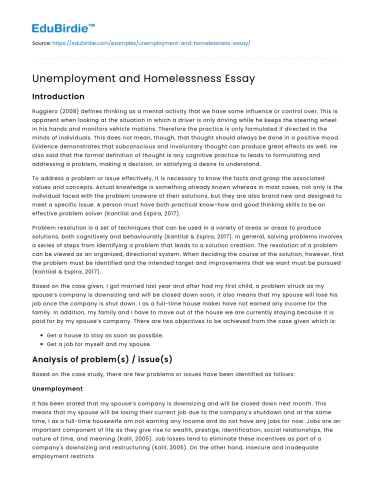 Unemployment and Homelessness Essay