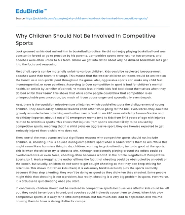 Why Children Should Not Be Involved In Competitive Sports