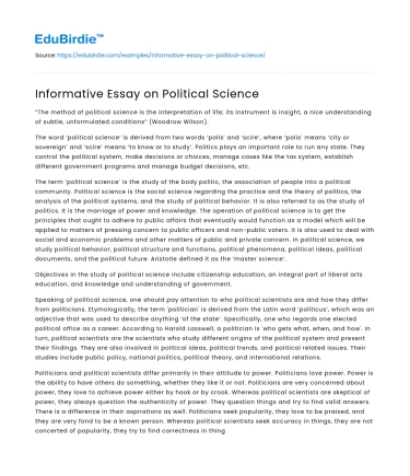 Informative Essay on Political Science