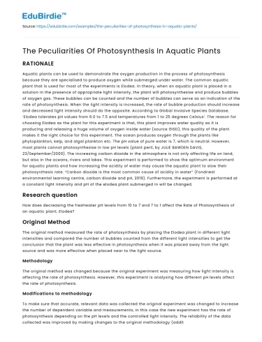 The Peculiarities Of Photosynthesis In Aquatic Plants