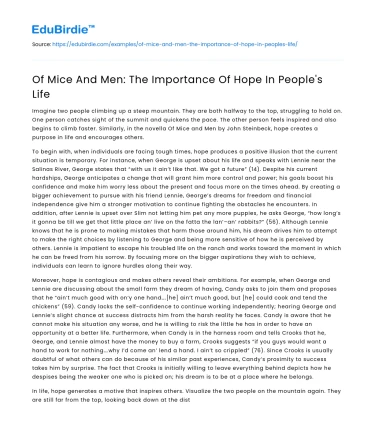 Of Mice And Men: The Importance Of Hope In People’s Life