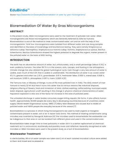 Bioremediation Of Water By Gras Microorganisms