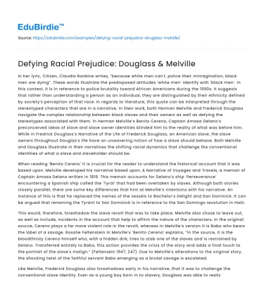 Defying Racial Prejudice: Douglass & Melville