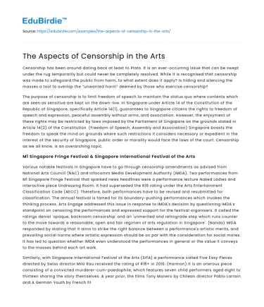 The Aspects of Censorship in the Arts