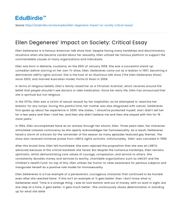 Ellen Degeneres’ Impact on Society: Critical Essay