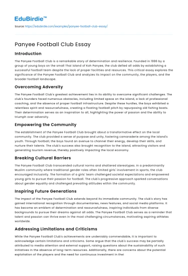 Panyee Football Club Essay