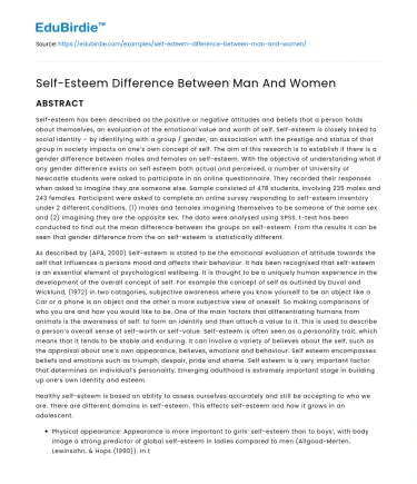 Self-Esteem Difference Between Man And Women