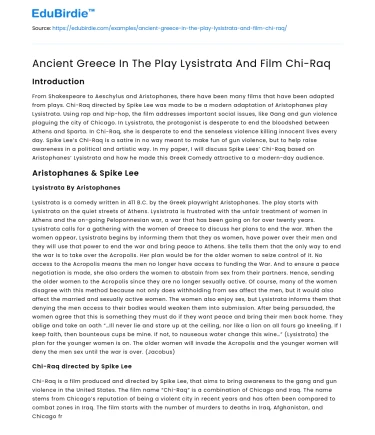 Ancient Greece In The Play Lysistrata And Film Chi-Raq