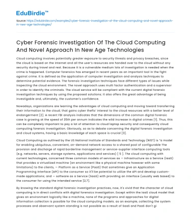 Cyber Forensic Investigation in Cloud Computing & New Tech