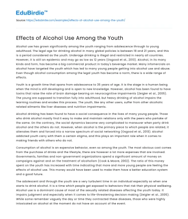Effects of Alcohol Use Among the Youth