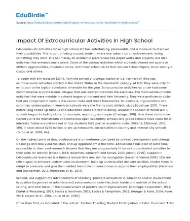 Impact Of Extracurricular Activities In High School