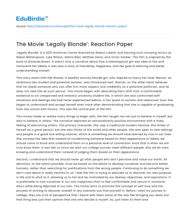 The Movie ‘Legally Blonde’: Reaction Paper