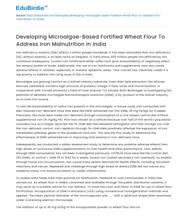Microalgae-Fortified Wheat Flour for Iron Malnutrition in India