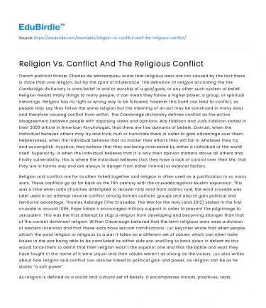 Religion Vs. Conflict And The Religious Conflict