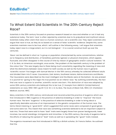 To What Extent Did Scientists In The 20th Century Reject Race?