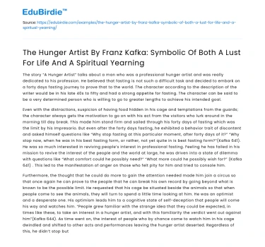 The Hunger Artist by Franz Kafka: Lust for life and spiritual yearning