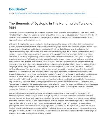 The Elements of Dystopia in The Handmaid’s Tale and 1984