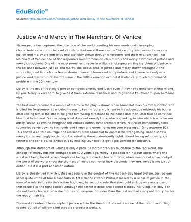 Justice And Mercy In The Merchant Of Venice