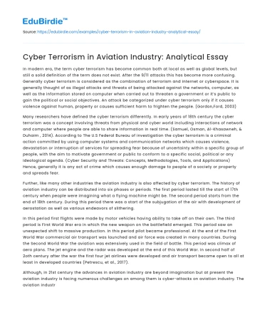 Cyber Threats in Aviation: A Critical Analysis