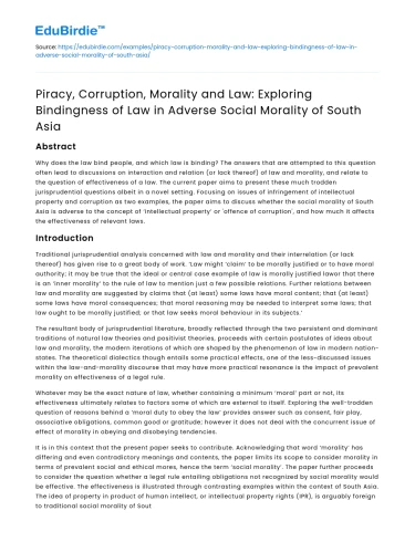 Exploring Law and Morality in South Asia