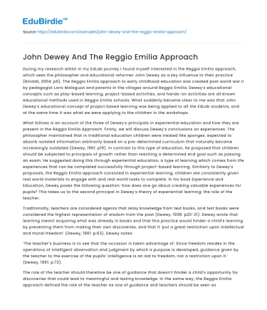 John Dewey And The Reggio Emilia Approach