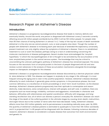 Research Paper on Alzheimer’s Disease