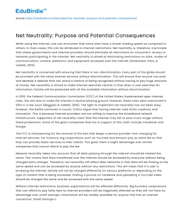 Net Neutrality: Purpose and Potential Consequences