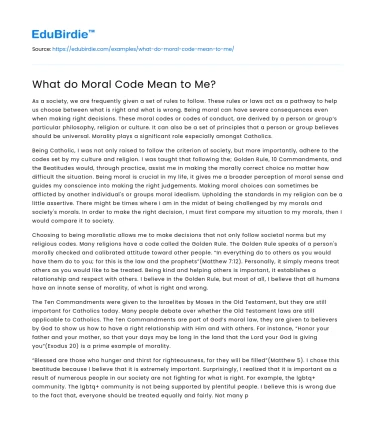 What do Moral Code Mean to Me?