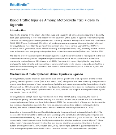 Road Traffic Injuries Among Motorcycle Taxi Riders In Uganda