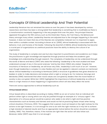 Concepts Of Ethical Leadership And Their Potential