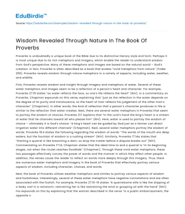 Wisdom Revealed Through Nature In The Book Of Proverbs