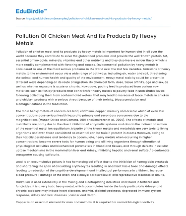 Pollution Of Chicken Meat And Its Products By Heavy Metals