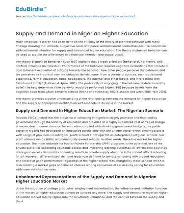 Supply and Demand in Nigerian Higher Education