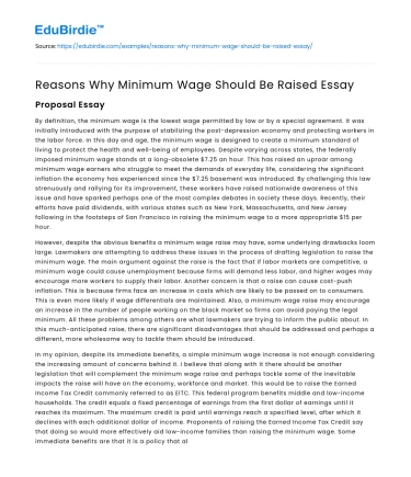 Reasons Why Minimum Wage Should Be Raised Essay