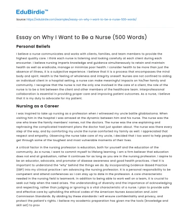 Essay on Why I Want to Be a Nurse (500 Words)